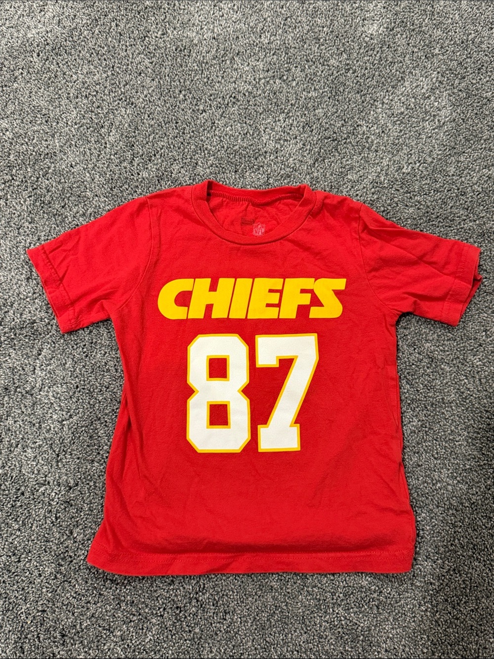 NFL Red Chiefs Tee with Yellow Logo and White 87 Kelce